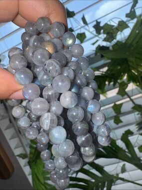 Labradorite Beaded Stretch Bracelet - Gray 8mm only